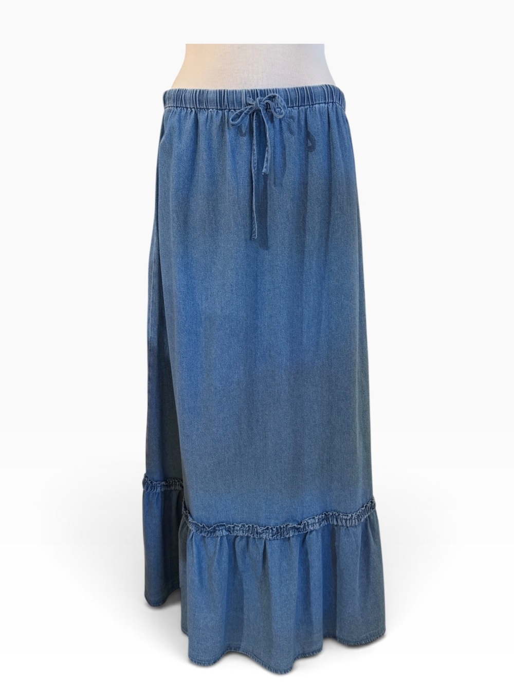 DenimBlue Maxi Skirt with Ruffle Hem